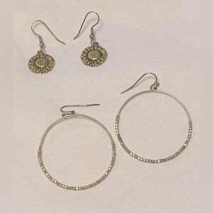 Both pair: gold tone sunflower drop earrings & hoop earrings